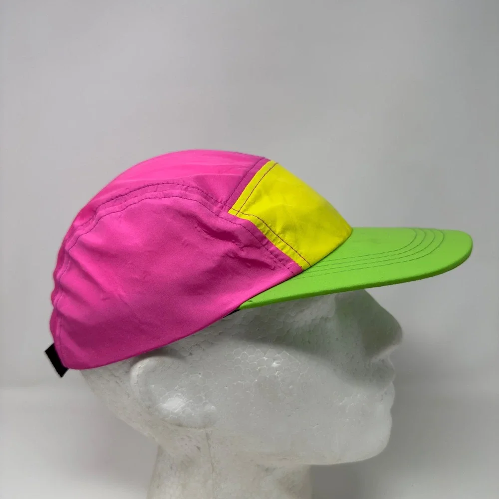 Neon Colorblock 5 Panel Camper Hat Pink Yellow Green Adjustable Retro 90s‎ Cap